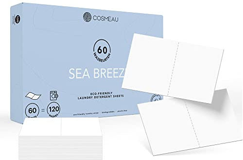Cosmeau Waschmittel Blätter Meeresbriese - bis zu 60 Waschgänge (60 Blätter) - Nachhaltiges Waschmittel für Weiß, Farbe und Schwarz - Plastikfrei, Abbaubar & Perfektes Reisewaschmittel