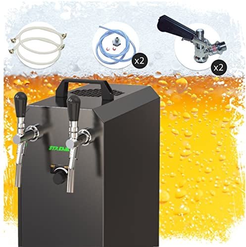 Komplett Set - Zapfanlage, Bierzapfanlage Stream 50K mit Luftpumpe Bierkoffer, Durchlaufkühler 2-leitig Trockenkühler, bis zu 55 Liter/h - Black Edition, Zapfkopf:KeyKeg, Zapfkopf 2:5 Liter Adapter
