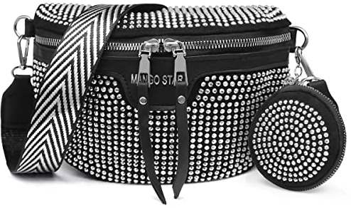 HNOOM Crossbody Bag Damen Breiter Gurt Bauchtasche Damen Leder Brusttasche mit Münze Geldbeutel, Moderne Taschen mit Breitem Schultergurt, Umhängetasche Damen Klein Handytasche (B-Silber)