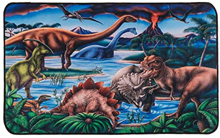 mtb more energy Deko Teppich ''Dino Volcano'' - Dinosaurier Teppich Bettvorleger Fussmatte - 80x50 cm - Kinderzimmer Dino Zierteppich Geschenk