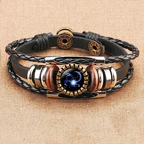 LODMLOER Steinbock 12 Sternzeichen-Sternbild-Armband – Sternzeichen-Charm-Armband Für Frauen, Mehrschichtiges, Handgefertigtes Vintage-Lederarmband Mit Druckknopf, Steinbock