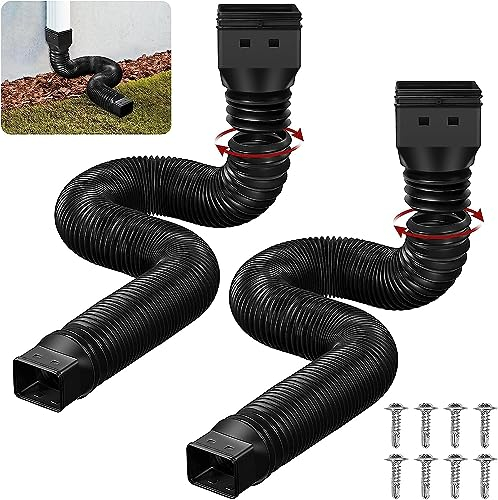 TOKPLNU Rain Gutter Downspout Extensions Flexible Drain Pipe Downspout Extension Black Downpipe Connector Rainwater Drainage Pipe Down Spout Extender from 19.7 to 58 Inch, 2 Pack
