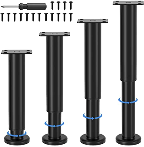 VETIN Lot de 4 Pieds de Meubles Réglables, Pieds de Lit 18-30 cm, Pieds de Meubles en Métal Noir, Pieds de Lit, Pieds de Table de Canapé, Pieds de Table Réglables, Pieds de Meubles DIY