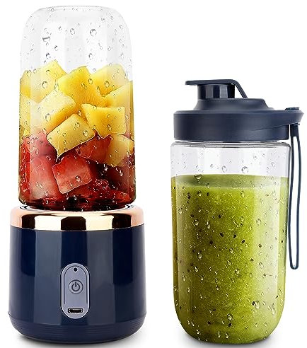 kiskick Portable Blender,400ml Personal Blender Electric Juicer Cup One-key Start Wireless Automotive Travel Fruit Juicer with 6 Blades USB Rechargeable for Baby Food,Travel,Gym Blue