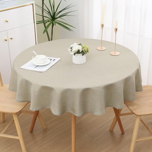 Spotjoy Glitzer Leinenoptik Tischdecke Abwaschbar Rund 140cm Tischtuch Lotuseffekt Wasserabweisend Tischwäsche Fleckabweisend, Leinen