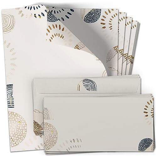50 Briefpapier und Briefumschlag SET | Moderne Kunst Bo Ho | Papier und Umschlag mit Design-Motiv bedruckt | 90 g/m²