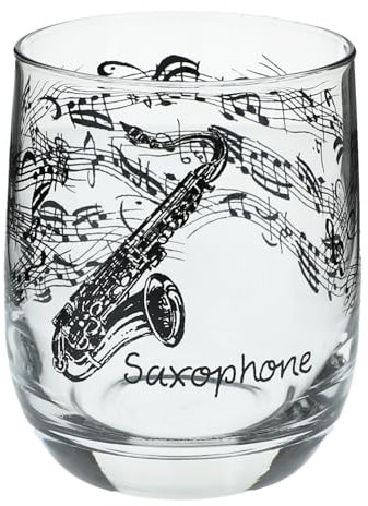 Glas mit Instrumenten und musikalischen Motiven, schwarzer Druck (Saxophon), 200 ml