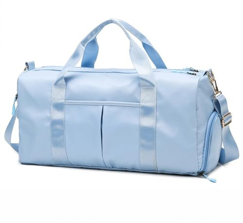 Felenny Sac de voyage, sac fourre-tout de sport avec poche, sac de sport pour homme et femme avec compartiment à chaussures et poche humide, sac de week-end imperméable, bleu clair, Mode