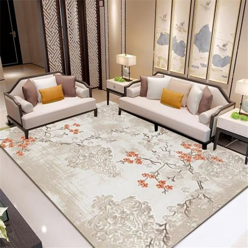 Xiaosua Teppich Bettumrandung Orange Farbe Einfache Pflanzenblumen Orientalisches Retro-Muster Anti-Milben-Schlafzimmer Orient Teppich 60X90CM Teppich Mädchen Jugendzimmer 1Ft 11.6''X2Ft 11.4''