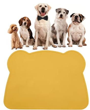FENGZIZH Cat Food Mat, Silicone Dog Food Mat - BPA-Free, Easy Clean Pet Feeding Mat for Small Medium Cats Dogs - Non-Slip Waterproof Bowl Placemat for Home Trave (Yellow)