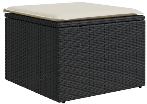 vidaXL Gartenhocker mit Kissen, Gartenstuhl mit abnehmbarem waschbarem Bezug, Hocker mit Stahlrahmen, Sitzhocker Terrassenhocker, Schwarz Poly Rattan