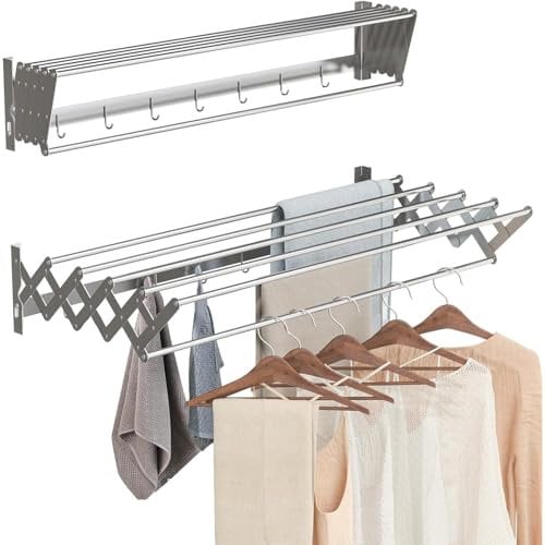 Foldable Clothes Airer Wall Mounted Clothes Rail Retractable Towel Holder Bathroom Towel Rack Extendable Clothes Drying Rack Indoor