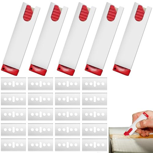 GBKDQQ 5 Stück Cuttermesser mit Klingeneinzug, Mini Sicherheits-Messer mit 20 Ersatzklingen Cutter mit Automatischem Klingen-Rückzug Extra Scharf für Projekte und Schneiden,Büro,Zuhause,Kunsthandwerk