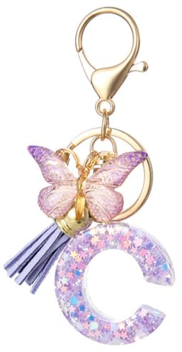QINGYIWL Schlüsselanhänger Buchstabe Schlüsselanhänger mit Anfangsbuchstaben Schmetterling Teenager Mädchen mit Rosa Geschenkbox