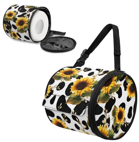 Tutolipy Papierhandtuchrollenhalter mit verstellbarem Riemen, wasserabweisend, Motiv: Kuh mit Sonnenblumen, praktischer Toilettenpapier-Abdeckung, Aufbewahrungshalter