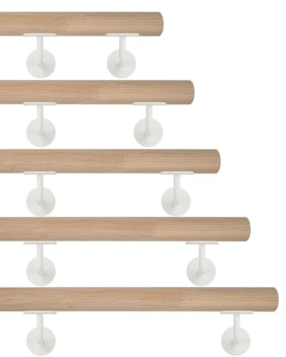 TIBU Eiche Holz Handlauf keilgezinkt unbehandelt Geländer 0,3m - 6m, Länge 170 cm und 2 Edelstahl Halter Weiss