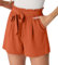 PrinStory Damen Shorts High Waist Kurze Hose Leicht Sommershorts Gürtel Breites Bein Strandshorts Mit Taschen (Orange,L)