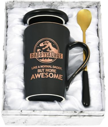 Joymaking Daddy Gifts Coffee Mug Gifts for Daddy Birthday Gift Christmas, Daddysaurus Mug Best Dad Gifts for Christmas Thanksgiving Fathers Day -Daddysaurus Like a Normal Daddy, Black 14Oz