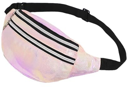 AfitLulu Holographische Bauchtasche Damen Sport Gürteltasche Herren, Hüfttaschen Damen Laufgürtel Handy Wasserdicht Fanny Pack mit 2 Reißverschlusstaschen und Verstellbarem Gurt für Outdoor (Rosa)