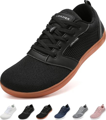 LENUVER Barfußschuhe Damen Sommer Barfussschuhe Herren Traillaufschuhe Atmungsaktiv Straßenlaufschuhe Leichte Fitnessschuhe Schnell Trocknend Sneaker (Schwarz Braun, 38EU)