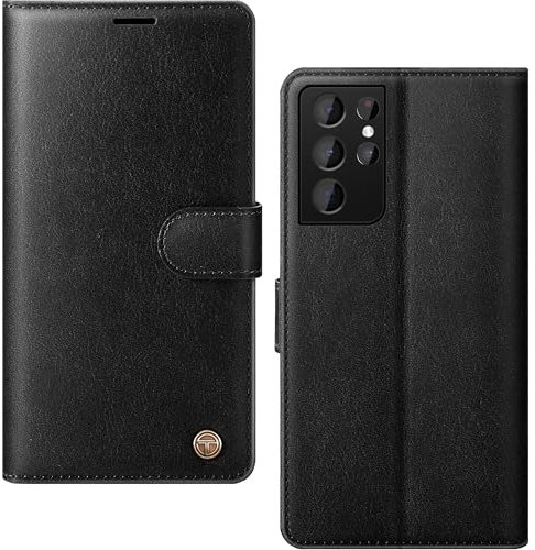 AIMOYU for Samsung Galaxy S21 Ultra Case, Flip Wallet Leather Phone Cover with [4 Card Slots] [Kickstand] [RFID Blocking] Magnetic Protective Shockproof Cover for Samsung S21 Ultra Case - Black