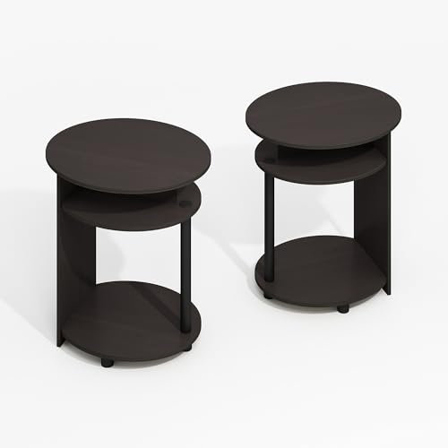 Furinno JAYA Schlichtes Design Oval Beistelltisch Beistelltisch Schwarz Walnuss 2er Set
