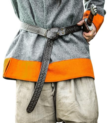Leonardo Carbone® Unisex Wikinger Lederringgürtel mit keltischer Prägung Kendell - Ledergürtel Herren, Mittelalter Kleidung, Gürtel Damen, LARP, Karneval, Cosplay, Hobbit - 100% Echtleder Schwarz