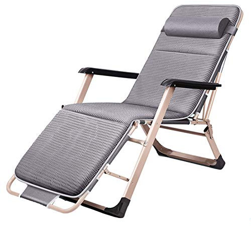 Verstellbare, faltbare Sonnenliege mit abnehmbarem Kissen und Kissen für Outdoor-Freizeit, grau, 180-Grad-Liege-Design