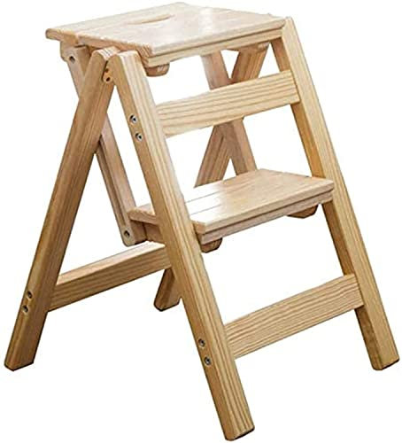 Tragbarer, zusammenklappbarer Tritthocker, Leiter, 2 Stufen, kleines Holz, Haushalt, massives Regal, Holzfarbe