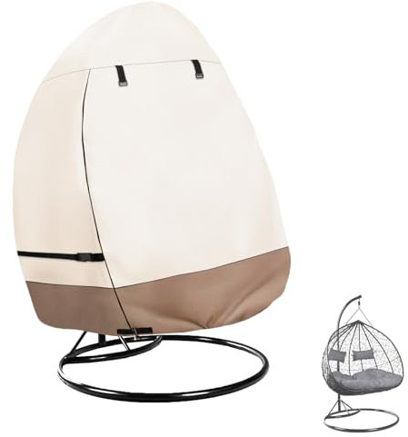 okcool Patio Hanging Egg Chair Cover, Waterproof Heavy Duty Outdoor Double Seat Swing Egg Chair with Stand Cover(Beige & Brown, 66″W x 43″D x 68″H)