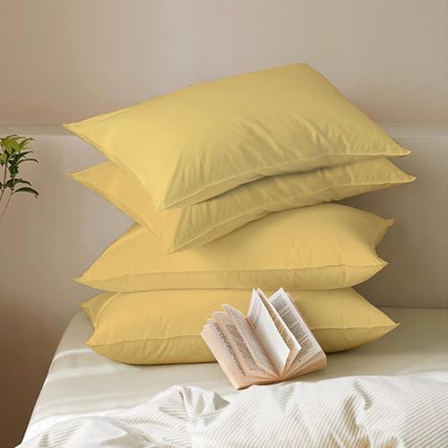 MistyMorning Pillow Cases 4 Pack Soft & Premium Quality Bedding & Linen, Egyptian Cotton 200 Thread Count, Breathable & Envelope Closure in Standard Size (50x75+15 cm) (Ochre/Yellow, Pack of 4)