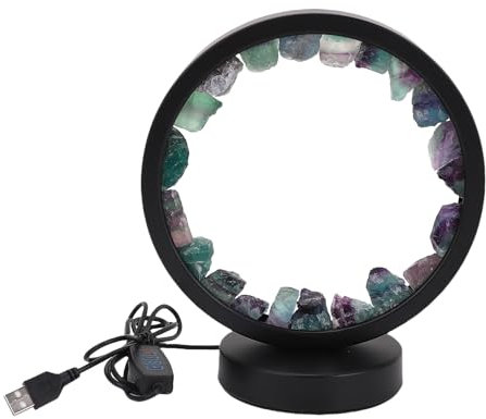 Pssopp Kristallsteinlampe, Heilung und Meditation Kristall LED Fluorit Nachtleuchte für Schlafzimmer Am Nachttätigkeit Office Desktop