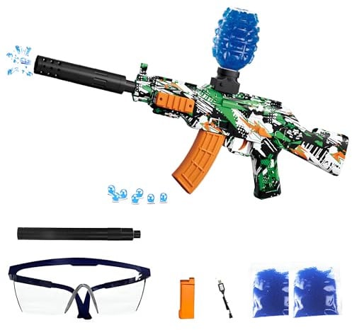 FunBlasters Gel Blaster Gun AK47 – Automatische Elektrisch Wasserpistole – 20.000 Bälle Wasserperlen und Brillen – Watersoft Leistungsstarkes Gewehr Waffe Hydrogel Waffen – Erwachsene Gelfire Wasser