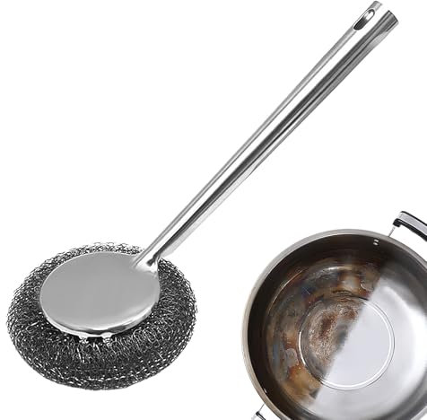 Limpiador de acero inoxidable para ollas y sartenes, limpiador de sartenes de acero inoxidable desmontable con agarre ergonómico, suministros de limpieza portátiles para ollas, cocinas, vajilla