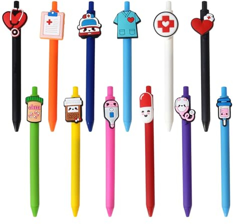 FDHBDF 12 Stück Krankenschwester Kugelschreiber, Kreative Push Action Pen Set, Schwarze Tinte Stift, Lovely Thank You Geschenk für Arzt Oder Krankenschwester