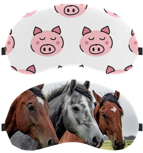 Lot de 2 masques de sommeil, masques pour les yeux pour homme et femme, trois chevaux, tête de cheval, animaux sans pression, masque de nuit respirant, blocage de la lumière