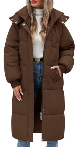 RITOSTA Manteau Femme Hiver Longue Doudoune Chaud Veste Matelassée Blouson Zippé Manteaux à Capuche Parka Long Jacket Casual Outercoat avec Poches(Café,XXL)
