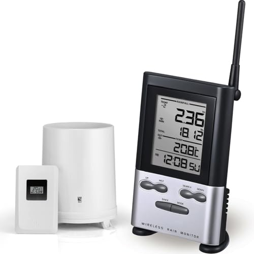 Pluviometro Wireless per Esterni con termometro, pluviometro Digitale per Esterni, Migliore valutazione con svuotamento Automatico e antigelo, accurato misuratore di Pioggia remoto, pluviometro