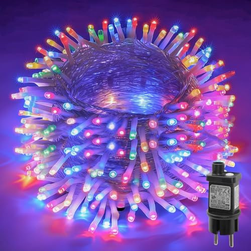 Dazzle Bright Lichterkette Außen, 30 M 300 LED Wasserdicht Transparenter Draht Lichterkette mit 8 Modi Timer, Speicherfunktion Weihnachtsbeleuchtung für Innen Baum Party Garten Weihnachten, Bunt