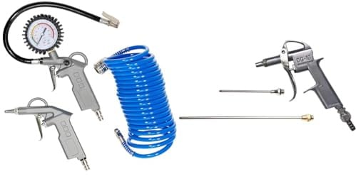Güde Druckluft-Set 3-tlg. Metall (Reifenfüller, Spiralschlauch 5 m, Ausblaspistole, max. 10 bar) & Güde Druckluft-Ausblaspistole 3-tlg. (Alu-Druckguss, IG 1/4, max. 8 bar, 3 Düsen 25/100 / 200 mm)