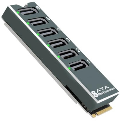 Ausi NVMe M.2-zu-Sata-Adapter mit Kühlkörper, interne 6-Port-Non-RAID-SATA III 6 GB/s M.2-NVMe-Adapterkarte für NAS-Server-Desktop-PC, unterstützt SSD und HDD