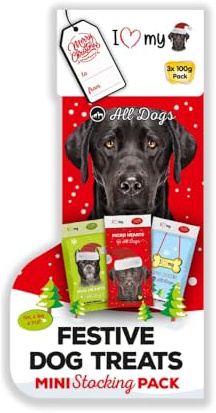 Christmas Dog Treat Mini Cute Stockings Pack | Festive Dog Sweets From Santa For All | Dogs This Xmas | Stocking Filler Gift | 3 Bags of Treats | 300g