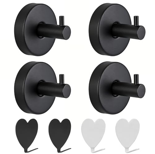 4 Pack Suction Cup Hooks, Bathroom Suction Hooks, Towel Hooks for Bathrooms | 4 Suction Cup Hooks with 4 Heart Shaped, Reusable No-Drill Design, Strong Suction for Kitchen, Bedroom