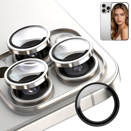 6 Protection Camera en Verre Trempé Compatible avec Iphone 16 Pro Max/Iphone 16 Pro, Protecteur D'objectif D'appareil Photo Anneau Métal Convexe Protection Objectif Caméra HD Anti-Rayures, Argent&Noir