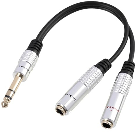 Yewseas 6,35 mm Cable Divisor Jack, 20 cm, Adaptador TRS Estéreo Macho a Doble Conector TRS Hembra Estéreo de 6,35 mm, Cable Divisor para Auriculares, Amplificadores y Micrófonos (Plata)