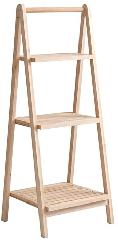 GBS 3 Tier Wooden Ladder Shelf - Fir Wood Plant Ladder Stand for Indoor & Outdoor, Books & Decorative Storage, Space Saving 3 Step Ladder for Living Room, Bedroom & Balcony (44 x 42 x 102 cm)