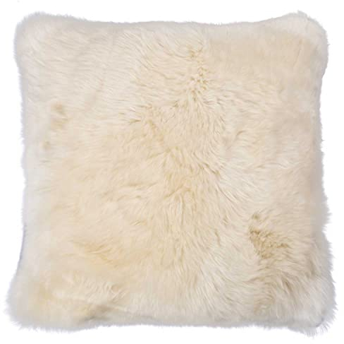 Home4You Kissenbezug für Couchkissen Sofakissen - 50 x 50 cm - Vorderseite echtes Schaffell - Rückseite Polyester - Creme - Kissenhülle Zierkissenbezug