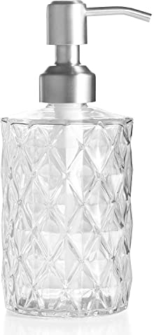 Ekirlin Glas Seifenspender für Küche, Bad - Nachfüllbare Handwaschflüssigkeit Klarglasflasche,340 ml Glasspender mit Edelstahlpumpe für Geschirrspülmittel, ätherisches Öl,Shampoo Lotion (Transparent)