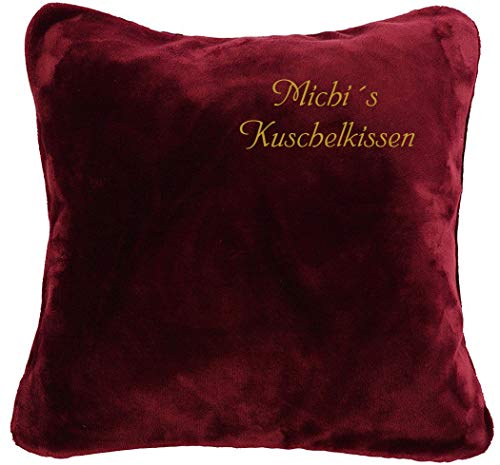 Krings Fashion Kissen- Kuschelkissen mit Name Bestickt- 50 x 50 cm - Bordeaux - Stickfarbe wählbar - Wunschtext individuell anpassbar - Hülle mit Inlett - jetzt anpassen