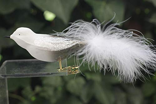 condecoro Christbaum Clip - Vogel Glas Weiss-braun Baumschmuck Federvogel